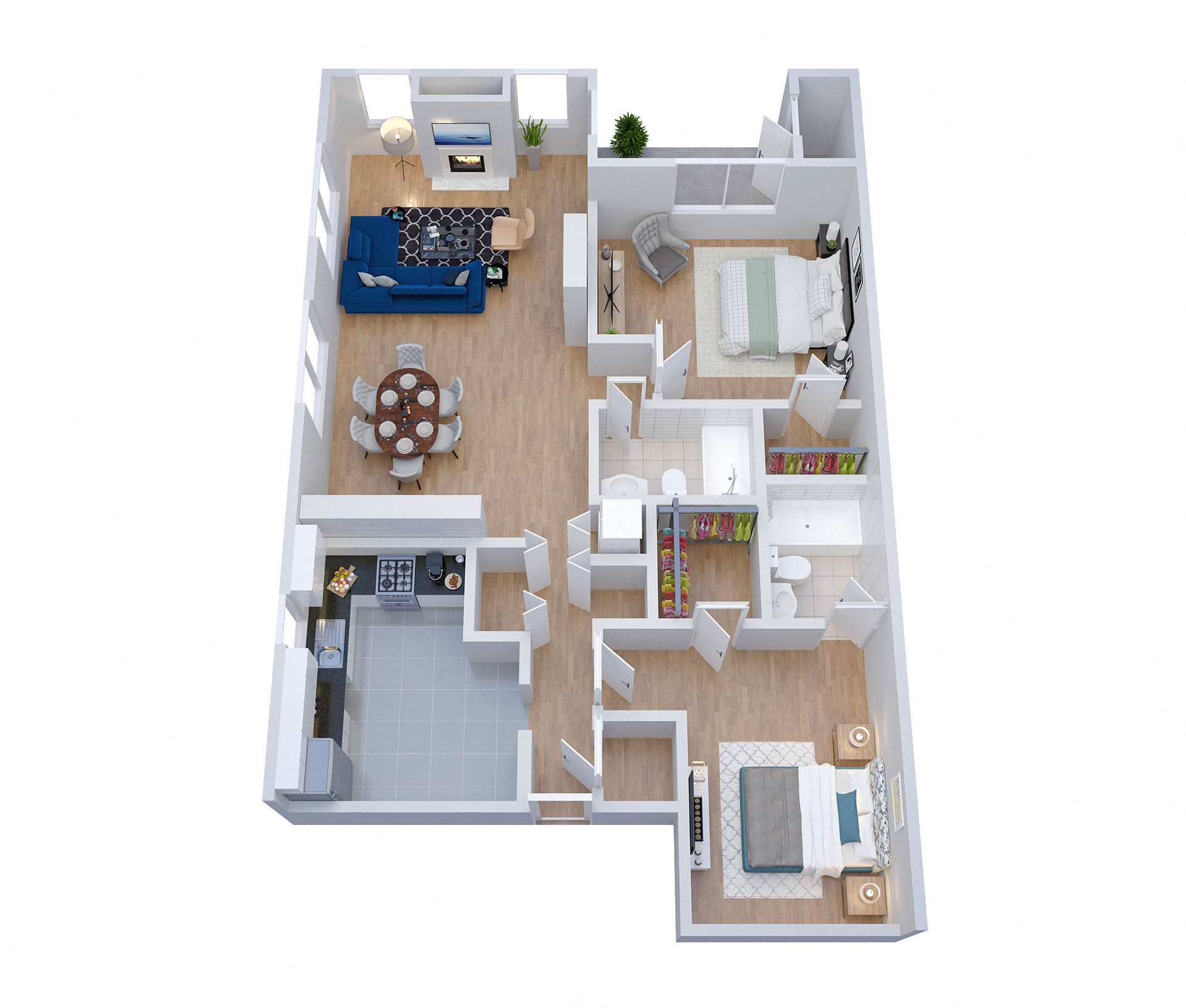 Floor plan for 2 beds, 2 baths, 1044 sqft